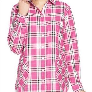 Joan Rivers Plaid Shirt with Back Button Detail